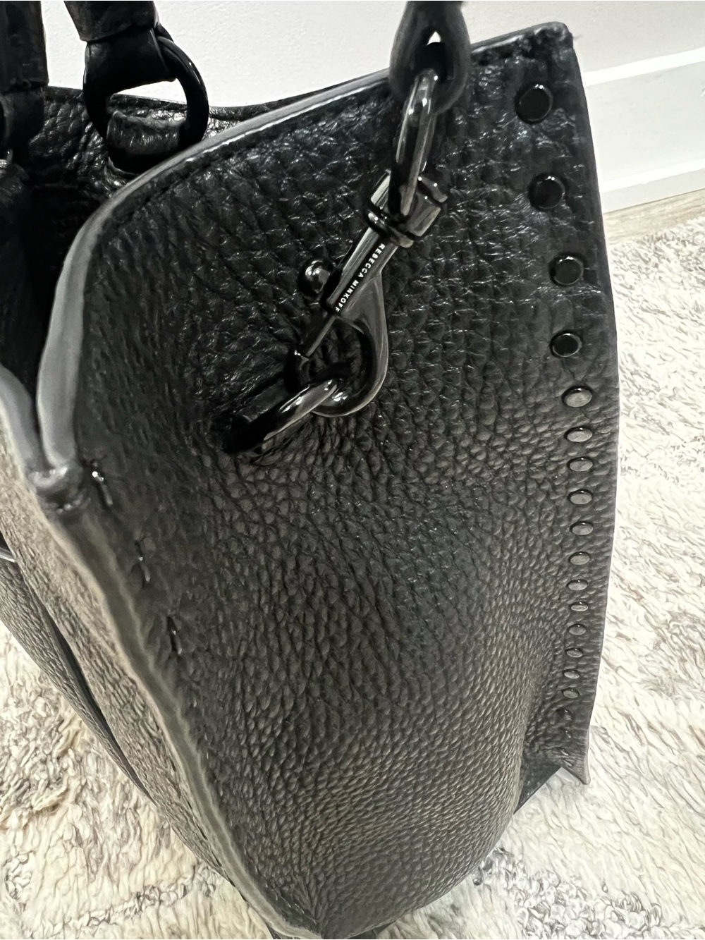 Rebecca Minkoff Black Pebbled Leather Tote with Stud Trim - Picture 8 of 10